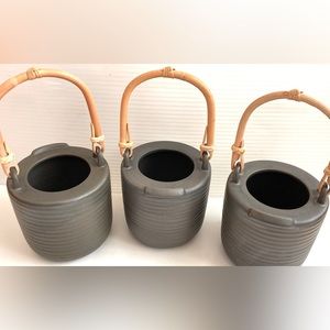 Vintage Japanese Ceramic Buckets set of 3 ceramic pots bamboo handles rare item